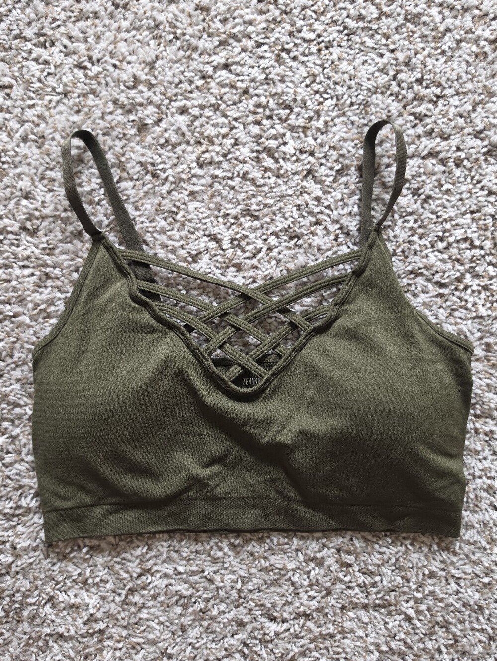 Zenana Front V-Lattice Seamless Bralette - Dark Olive Green 1X/2X